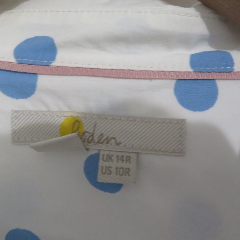 Boden Women Sz 10 White Blue Polka Dot Classic Shirt Long Sleeve Button Down - Picture 7 of 8
